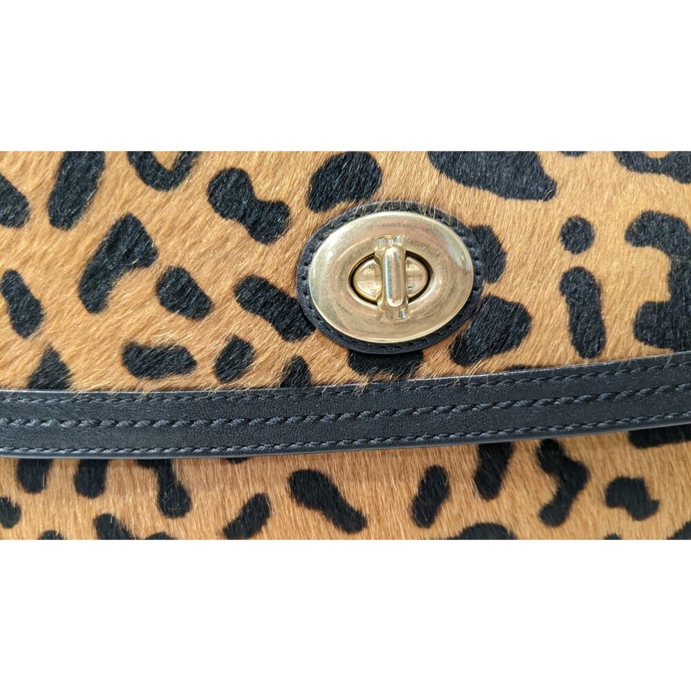 COACH Park Ocelot Haircalf Black Leather Turnlock Flap Satchel Bag - Picture 7 of 16